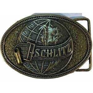 Vintage SCHLITZ BEER Brewing Company Metal Belt Buckle.